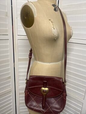 Dooney & Bourke Heart Buckle Leather Flap Saddle Bag Crossbody in Red